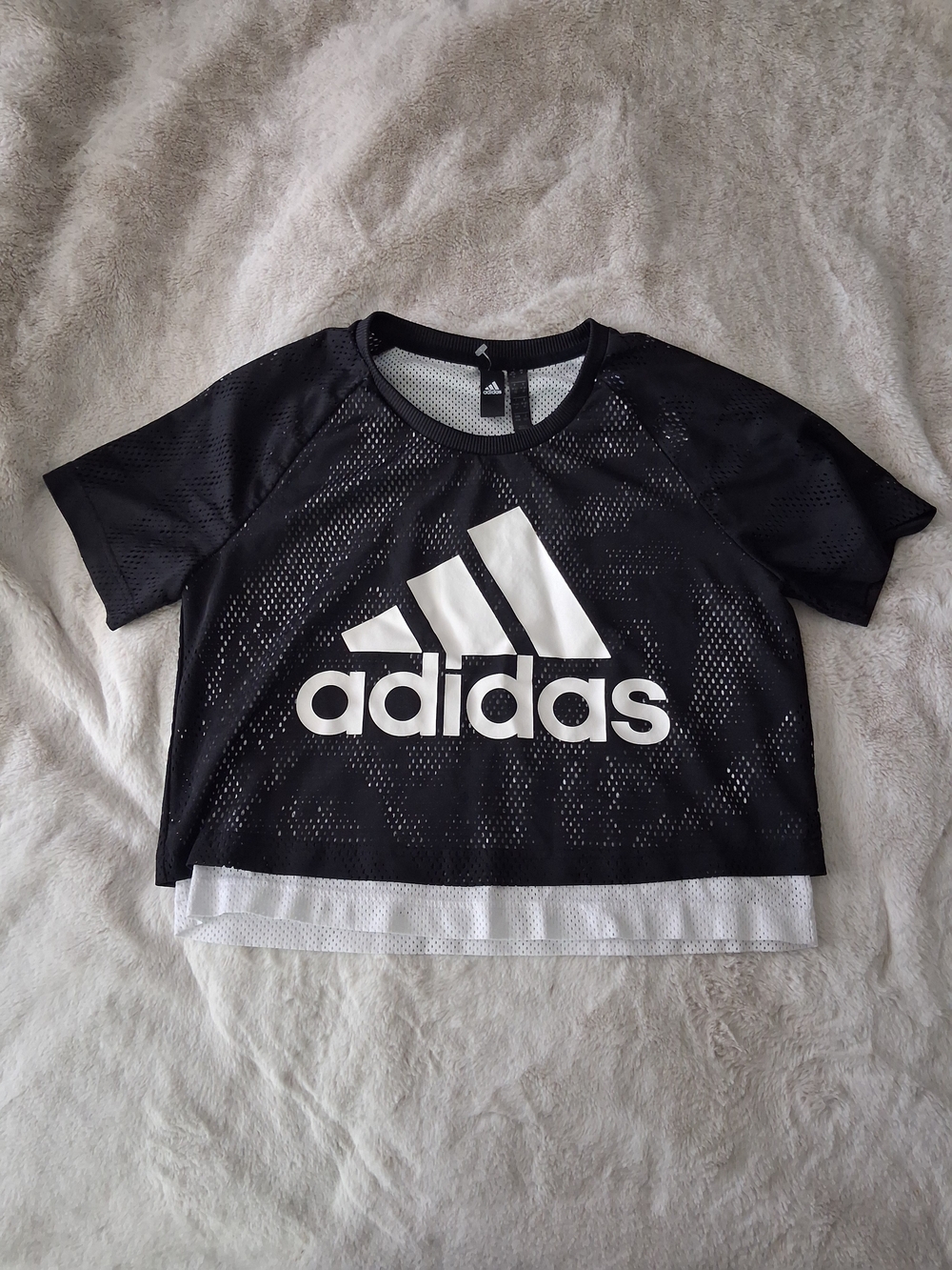 adidas White Mesh Tank with Black Neck Trim and Logo Tag